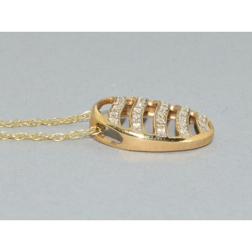 204 - 9ct gold Diamond 5 row pendant necklace on a 9ct gold neck chain of 42cm long