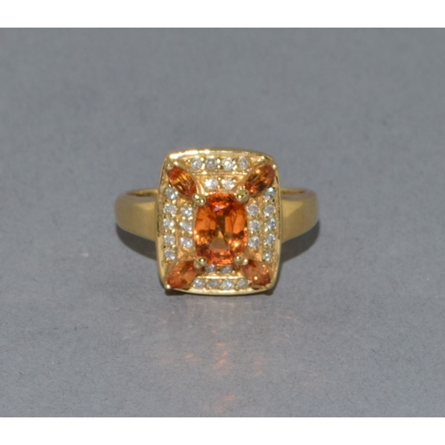 40 - 14ct gold Citrine and Diamond ring size O