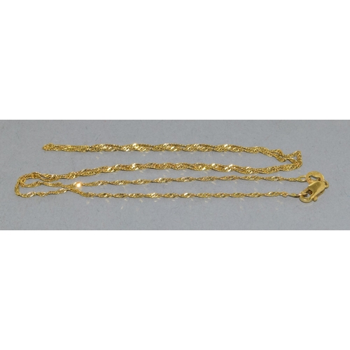 184 - 9ct yellow gold twist design neck chain with a lobster claw catch  42cm long
