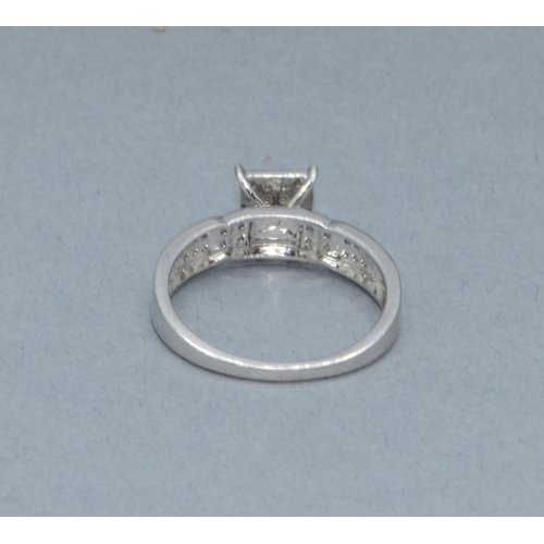 52 - 925 silver square face ring with accent diamond face and shoulders size P