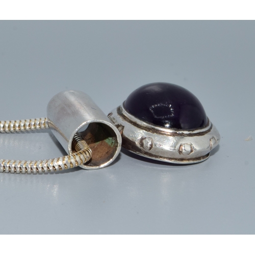 32 - 1970s Amethyst cabochon 925 silver pendant necklace&nbsp;&nbsp;