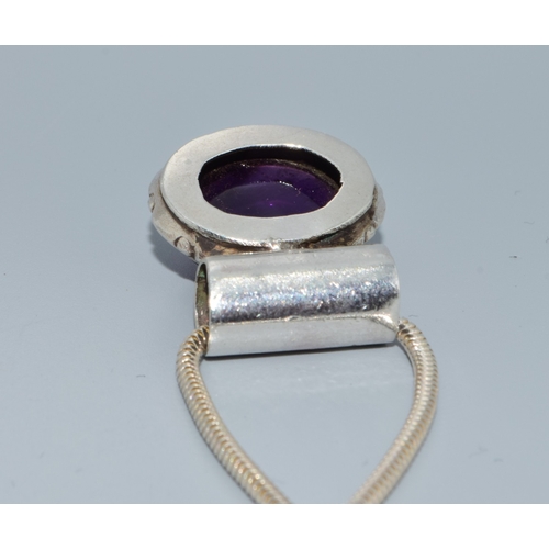 32 - 1970s Amethyst cabochon 925 silver pendant necklace&nbsp;&nbsp;