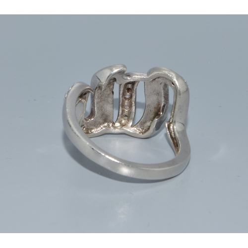 33 - Black Opal and clear stone 925 silver ring size Q