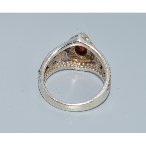 34 - Garnet Diamond 925 silver pendant necklace together with a Garnet and Marcasite 925 silver ring size... 