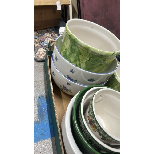 1005 - Vintage porcelain wash basin set featuring floral motifs and gilt accents, including pitcher and var... 