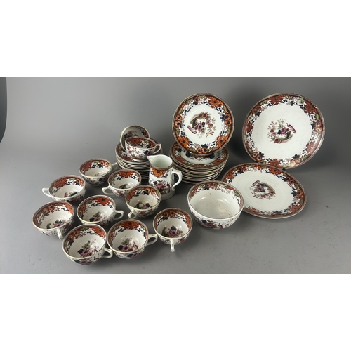1009 - 19th Century Staffordshire Porcelain tea set featuring Imari Pattern vibrant floral and bird motifs,... 
