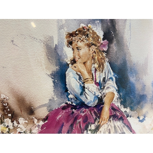 1043 - A GORDON KING, (BRITISH, 1939-2022) COLOURED PRINT 'MY FAIR LADY'. 88 X 71 CM