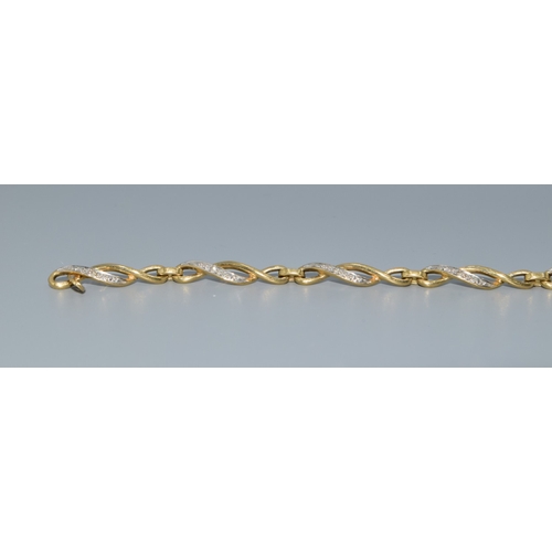 17 - 9ct gold and diamond Celtic style lobster claw bracelet with diamond insert. 7 inches long 5.7g