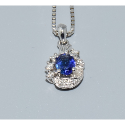 199 - 18ct white gold Diamond and Sapphire pendant necklace on a 40cm chain