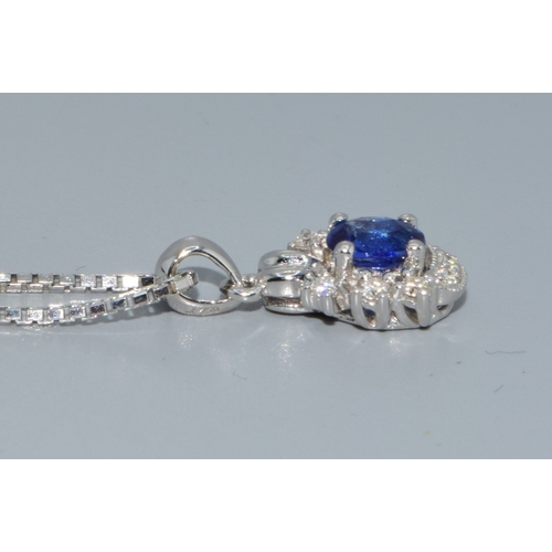 199 - 18ct white gold Diamond and Sapphire pendant necklace on a 40cm chain
