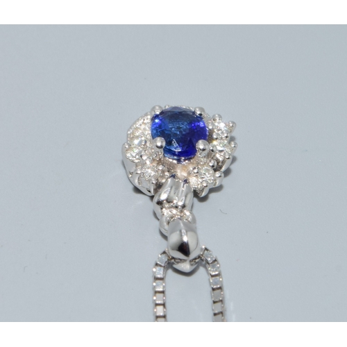 199 - 18ct white gold Diamond and Sapphire pendant necklace on a 40cm chain