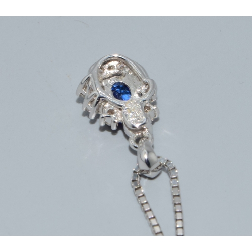 199 - 18ct white gold Diamond and Sapphire pendant necklace on a 40cm chain