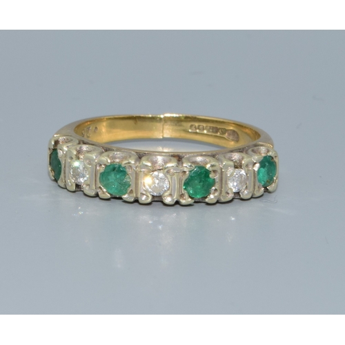 201 - 9ct gold ladies Diamond and Emerald 1/2 eternity ring hallmarked as 0.25ct size L