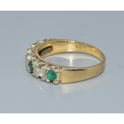 201 - 9ct gold ladies Diamond and Emerald 1/2 eternity ring hallmarked as 0.25ct size L