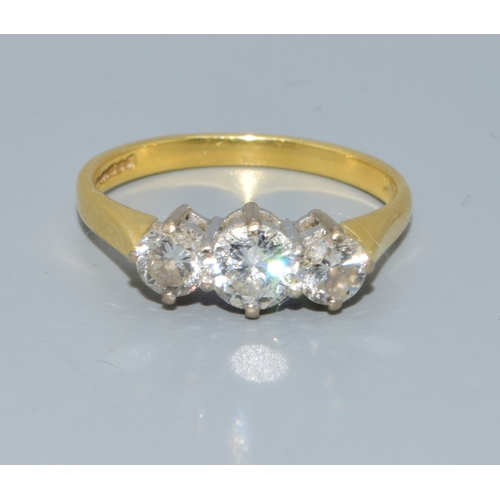 223 - 18ct gold 3 stone diamond ring approx 40 points size K
