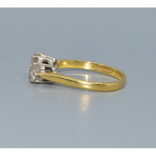 223 - 18ct gold 3 stone diamond ring approx 40 points size K