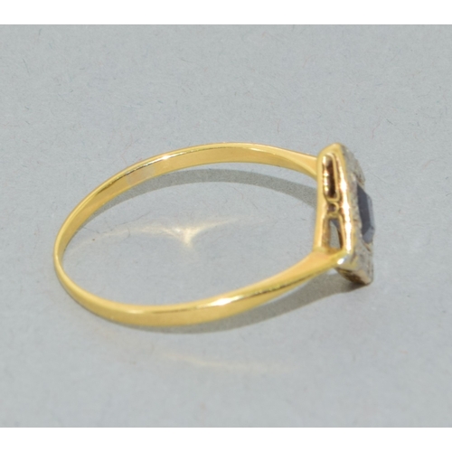 63 - 18ct gold (tested) ladies Art Deco Diamond and Sapphire diamond shape ring size R