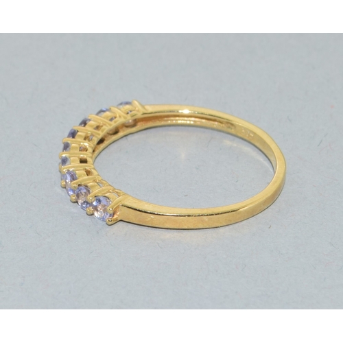 10 - 9ct gold ladies 9 stone Tanzanite half eternity ring size P