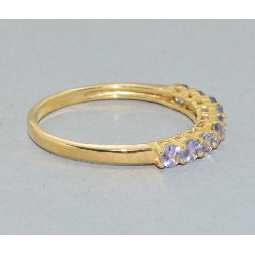 10 - 9ct gold ladies 9 stone Tanzanite half eternity ring size P