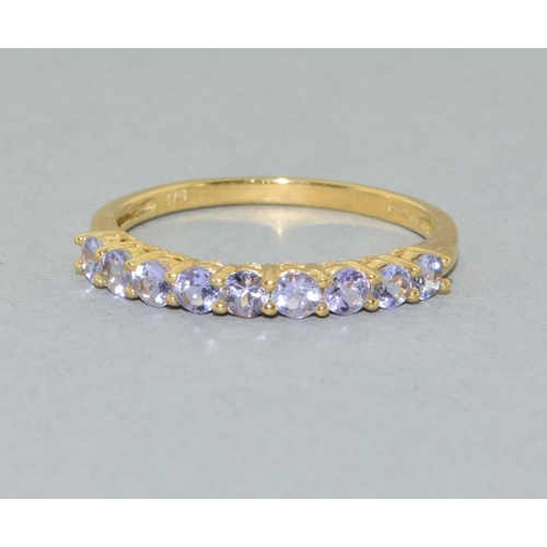 10 - 9ct gold ladies 9 stone Tanzanite half eternity ring size P