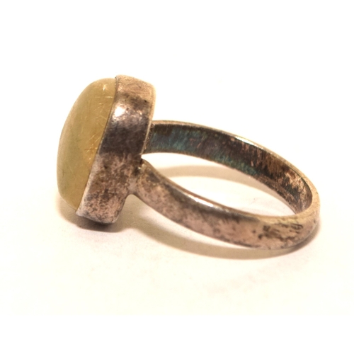 50 - 925 silver unpolished milky quartz cabochon single stone ring size R