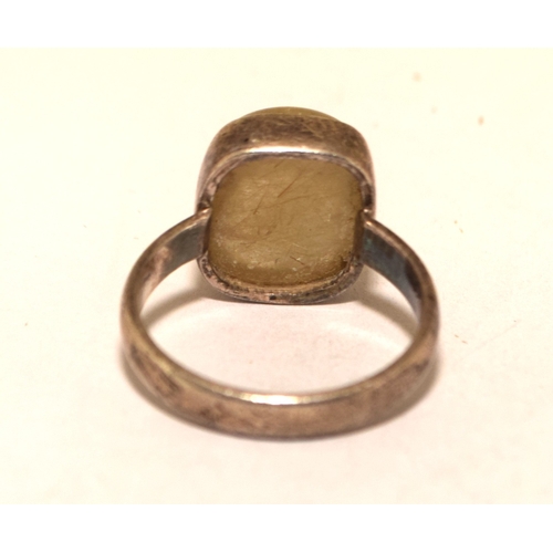 50 - 925 silver unpolished milky quartz cabochon single stone ring size R