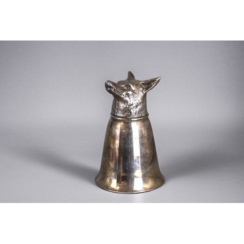 13 - A PM Italy silver plate 'Fox' stirrup cup.Together with a Stanley natural Sine brass compass.