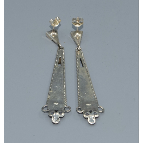 36 - Pair of silver Lapis Lazuli drop earrings, 6cm drop