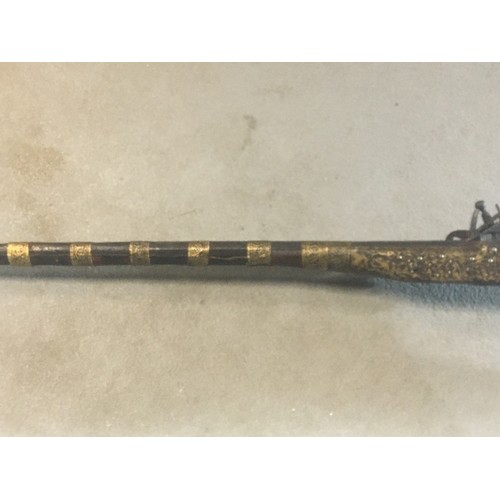 29 - 19th Century Indian Mughal Style Flintlock Hunting Rifle Brass Bound and Studded Stock and Barrel.Le... 