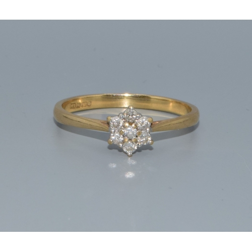 51 - Diamond ladies 7 stone flower head ring in a vintage 9ct gold setting hallmarked in the ring as 0.25... 