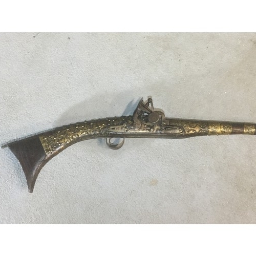 29 - 19th Century Indian Mughal Style Flintlock Hunting Rifle Brass Bound and Studded Stock and Barrel.Le... 