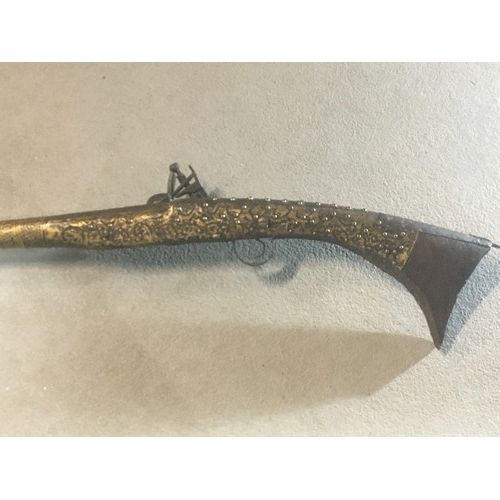 29 - 19th Century Indian Mughal Style Flintlock Hunting Rifle Brass Bound and Studded Stock and Barrel.Le... 