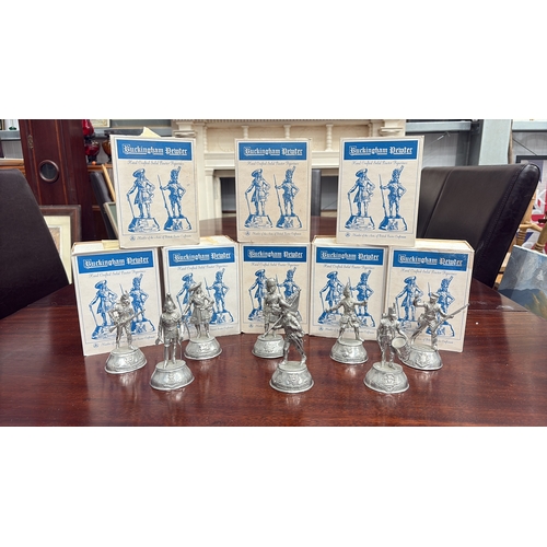 64 - Group boxed Buckingham Pewter hand-crafted solid pewter military figurines, each depicting a British... 
