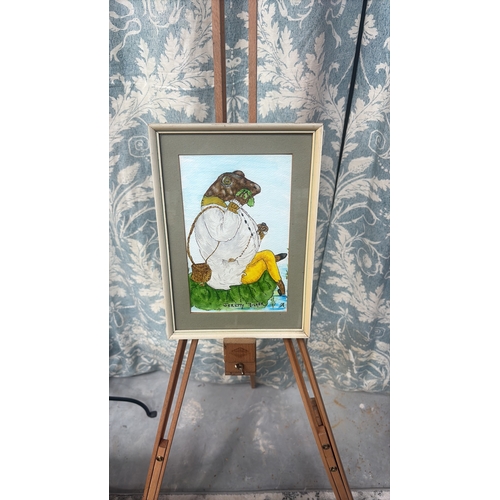 27 - Framed watercolour illustration of Beatrix Potter’s character “Jeremy Fisher”, signed with monogram ... 