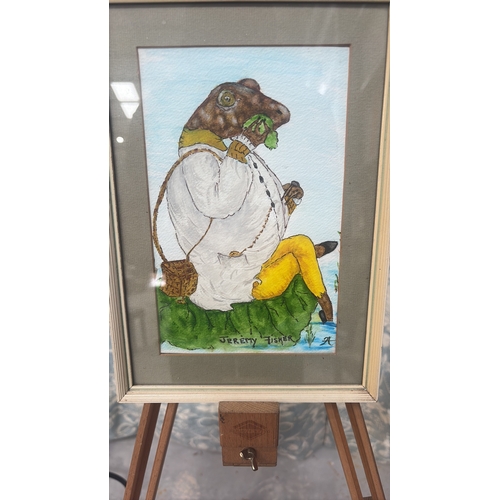 27 - Framed watercolour illustration of Beatrix Potter’s character “Jeremy Fisher”, signed with monogram ... 