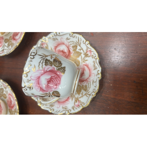 18 - Coalport bone china teacup and saucer set, Pink Roses