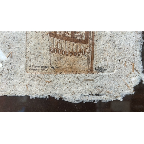 45 - Tall brown line etching on deckle-edged handmade paper depicting the Alaskan Four-Story Totem, inscr... 