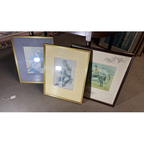 39 - Set of five framed colour prints: four rural character studies and one equestrian scene titled “A Bo... 