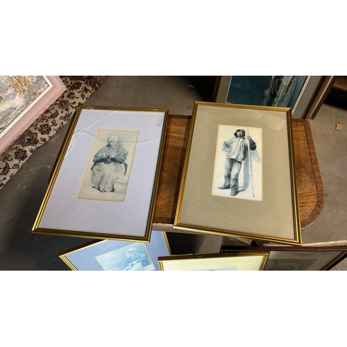 39 - Set of five framed colour prints: four rural character studies and one equestrian scene titled “A Bo... 