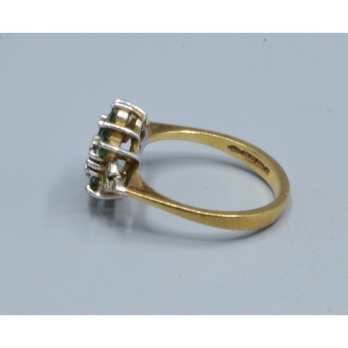 53 - 9ct gold ladies vintage Emerald cluster ring with clear gem stone decoration the head being 16x10mm ... 