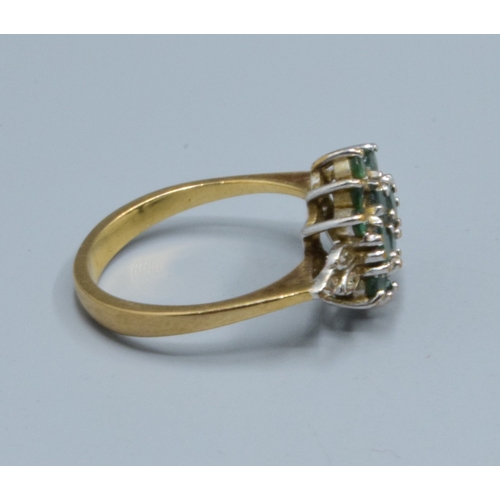 53 - 9ct gold ladies vintage Emerald cluster ring with clear gem stone decoration the head being 16x10mm ... 