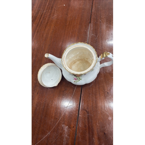 289 - Royal Albert “Old Country Roses” bone china teapot, fluted body with gilt scalloped rim, printed ros... 