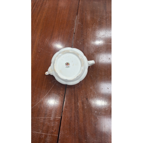 289 - Royal Albert “Old Country Roses” bone china teapot, fluted body with gilt scalloped rim, printed ros... 