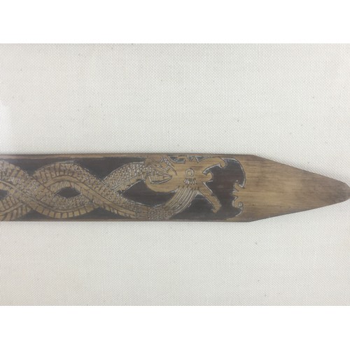 294 - Bornean Mounted trio of Carved Wood Hair Sticks Carved with Dragons. Framed and Glazed. Early 20th C... 