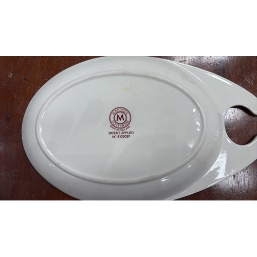 314 - Set of 6 Maddock Hotelware white ceramic hook-handled side dishes, transfer printed with stylised or... 