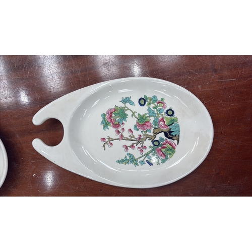 314 - Set of 6 Maddock Hotelware white ceramic hook-handled side dishes, transfer printed with stylised or... 