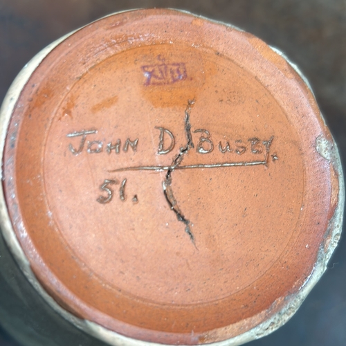 71 - Small ovoid stoneware vase with narrow collar rim, pale beige gloss glaze, crowned monogram stamp an... 