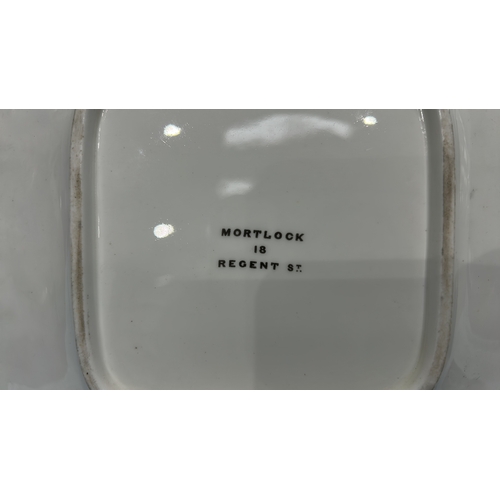 79 - Pair of English porcelain square serving plates, moulded basketweave panels hand-painted with polych... 