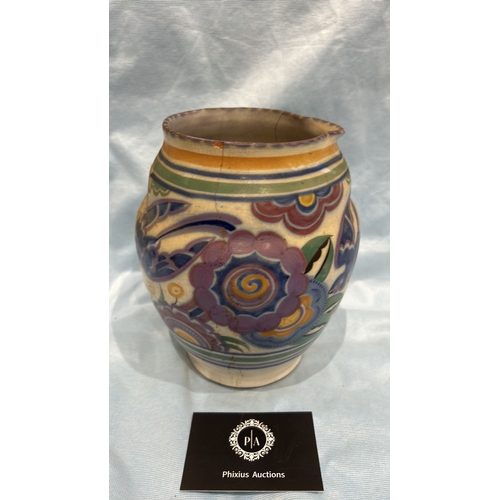 85 - Hand-painted Poole Pottery earthenware vase, bulbous form, decorated with stylised Art Deco floral m... 