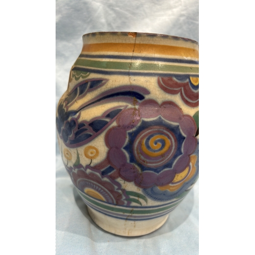 85 - Hand-painted Poole Pottery earthenware vase, bulbous form, decorated with stylised Art Deco floral m... 